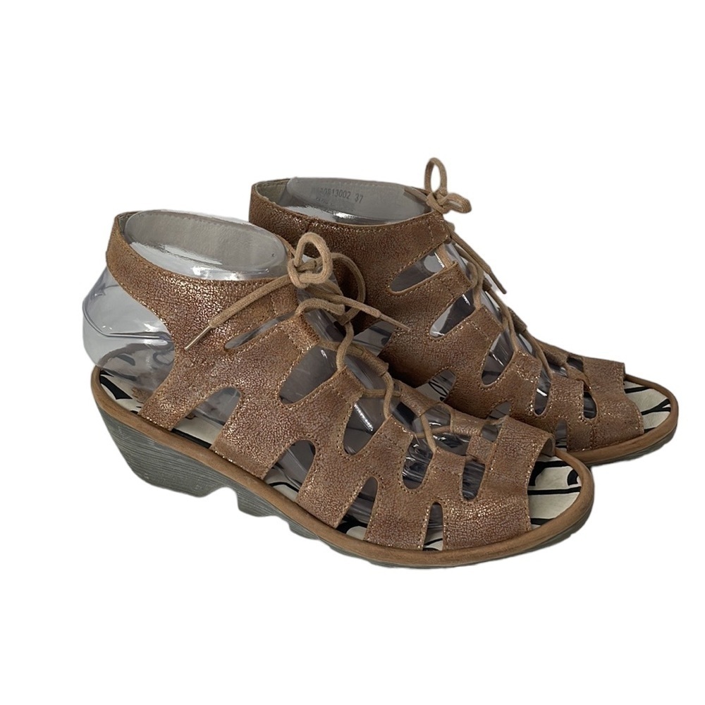 FLY London sandals Luna & Camel Port Leather Sandal metallic brown sz 6.5